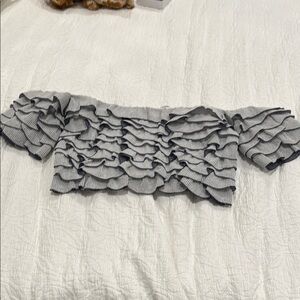 Club Monaco Mettalic knit blue Off-Shoulder crop top